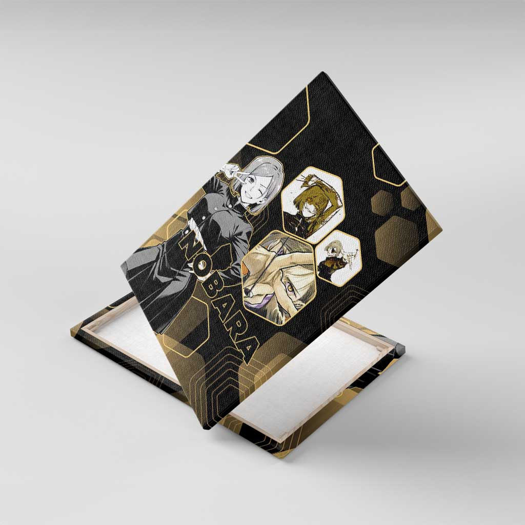 Nobara Kugisaki Jujutsu Kaisen Gold Hexagon Design Canvas Wall Art with Confident Expressions and Manga Style Art - The Mazicc