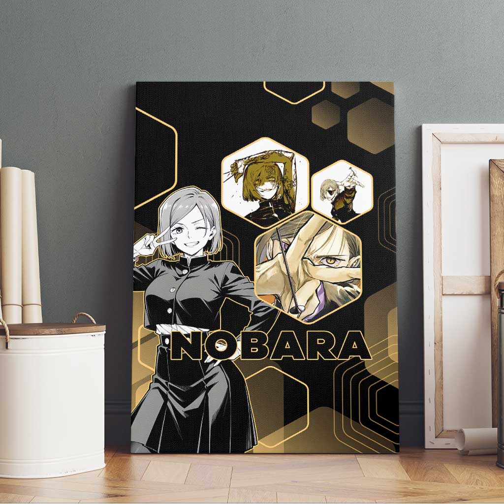 Nobara Kugisaki Jujutsu Kaisen Gold Hexagon Design Canvas Wall Art with Confident Expressions and Manga Style Art - The Mazicc