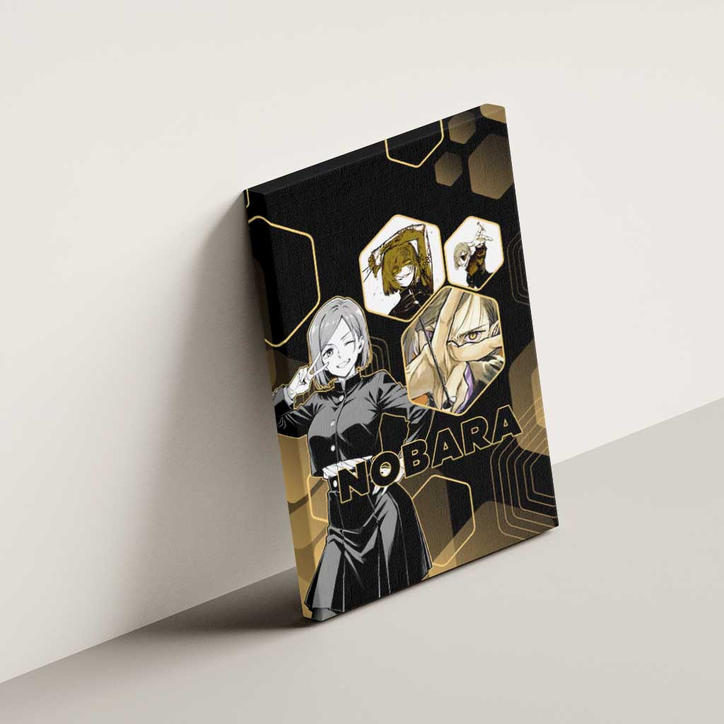 Nobara Kugisaki Jujutsu Kaisen Gold Hexagon Design Canvas Wall Art with Confident Expressions and Manga Style Art - The Mazicc