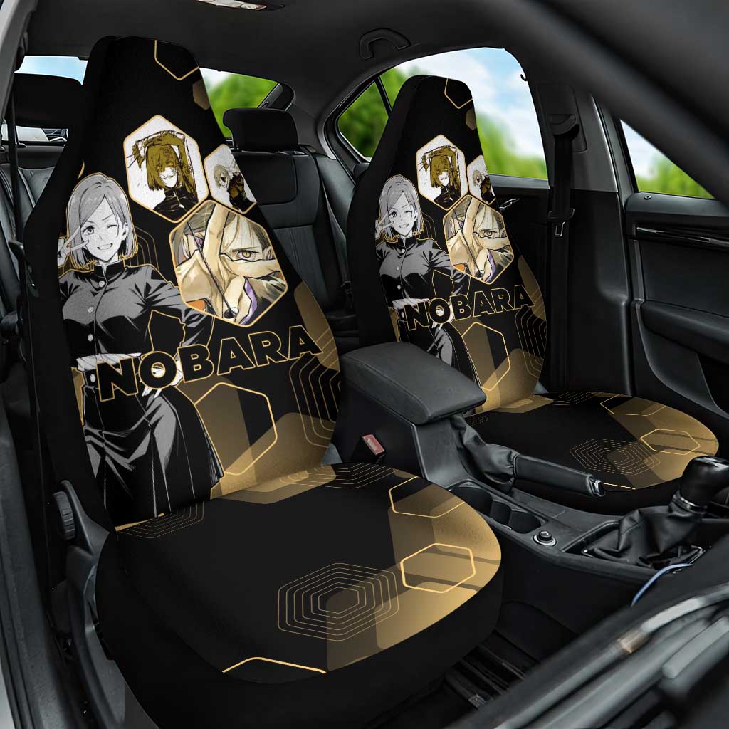 Nobara Kugisaki Jujutsu Kaisen Gold Hexagon Design Car Seat Cover with Confident Expressions and Manga Style Art - The Mazicc