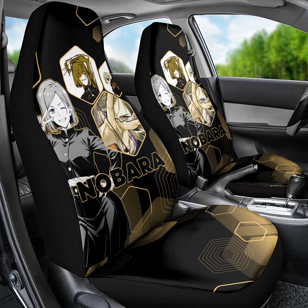 Nobara Kugisaki Jujutsu Kaisen Gold Hexagon Design Car Seat Cover with Confident Expressions and Manga Style Art - The Mazicc