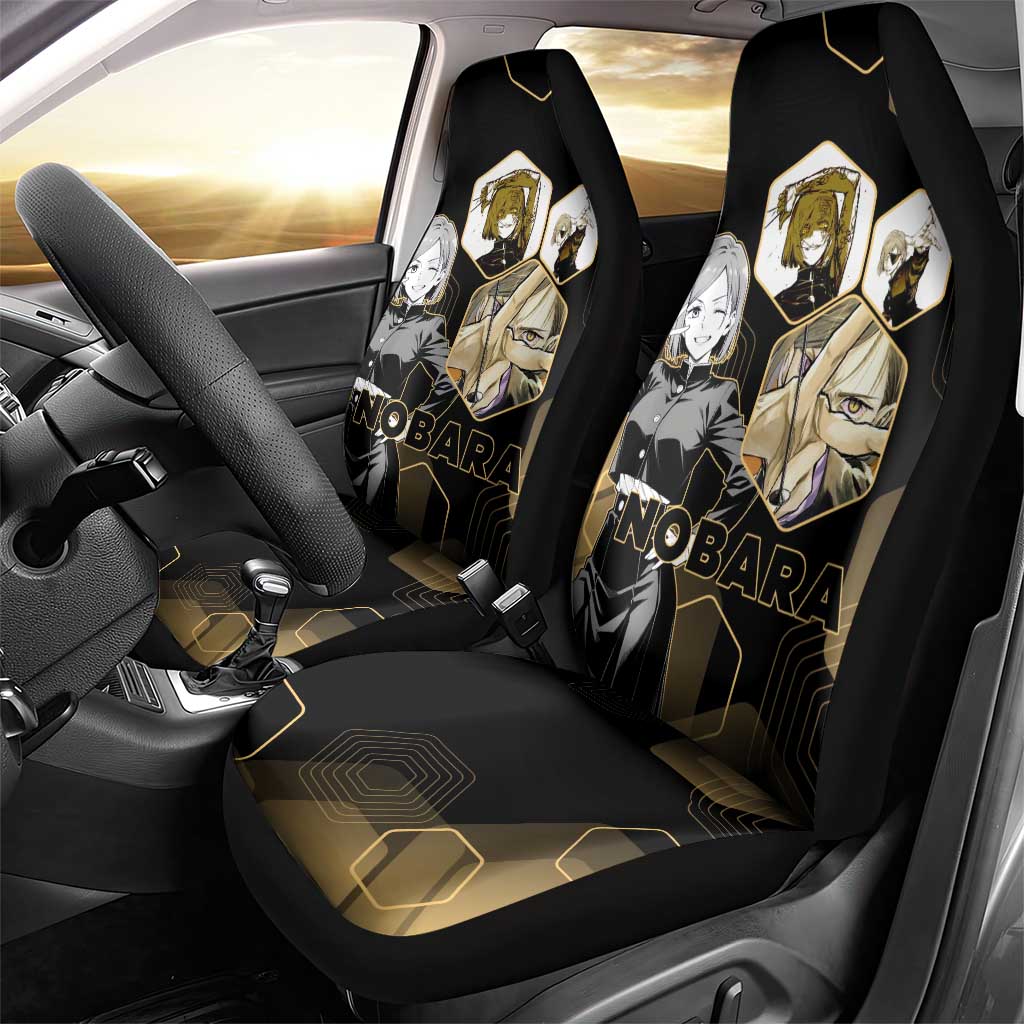 Nobara Kugisaki Jujutsu Kaisen Gold Hexagon Design Car Seat Cover with Confident Expressions and Manga Style Art - The Mazicc