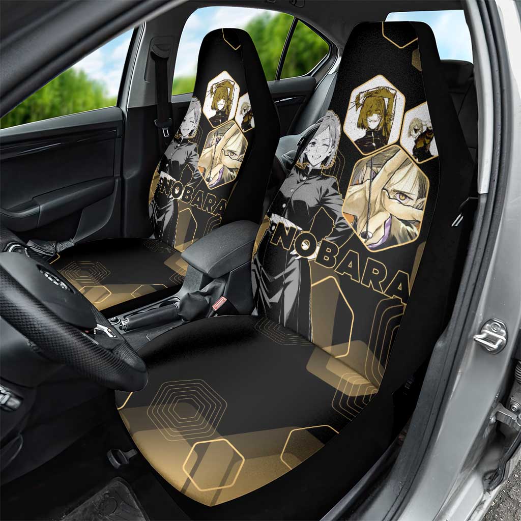 Nobara Kugisaki Jujutsu Kaisen Gold Hexagon Design Car Seat Cover with Confident Expressions and Manga Style Art - The Mazicc
