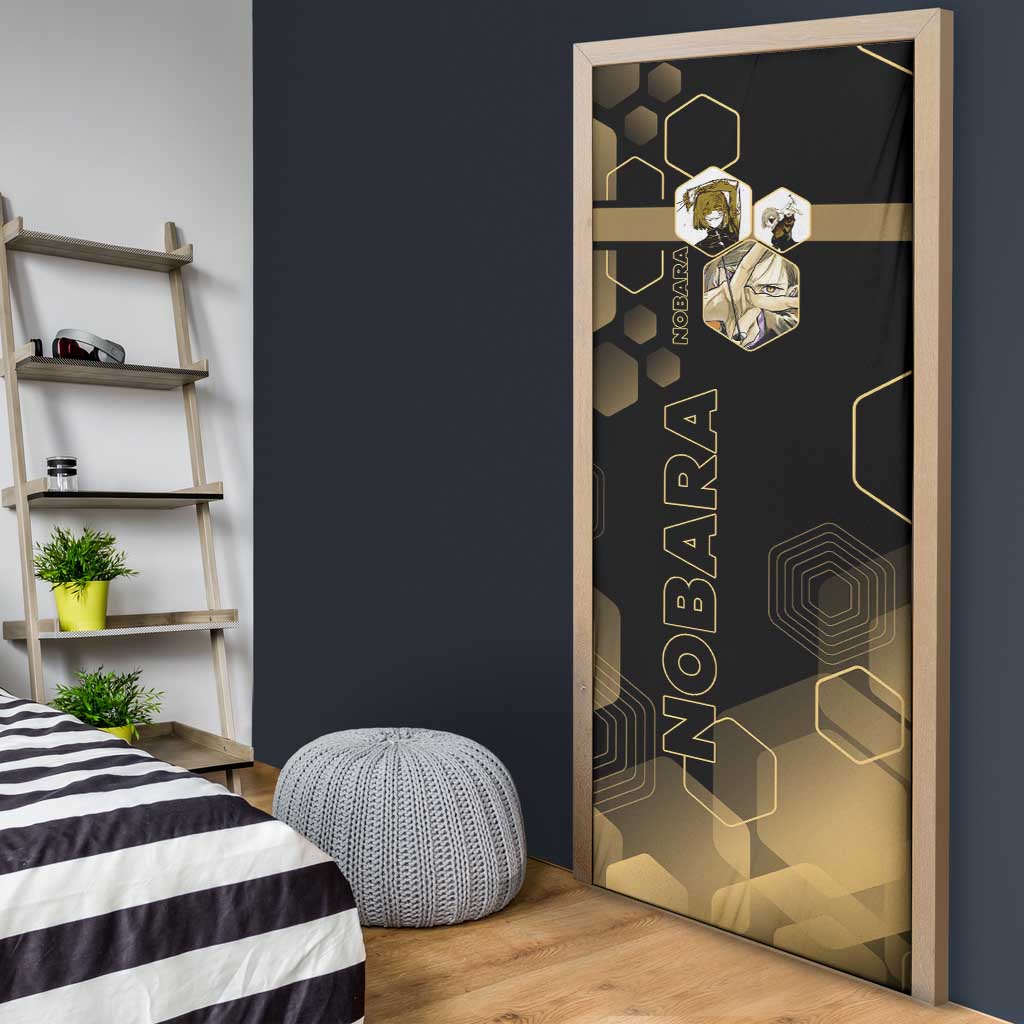 Nobara Kugisaki Jujutsu Kaisen Gold Hexagon Design Door Cover with Confident Expressions and Manga Style Art - The Mazicc
