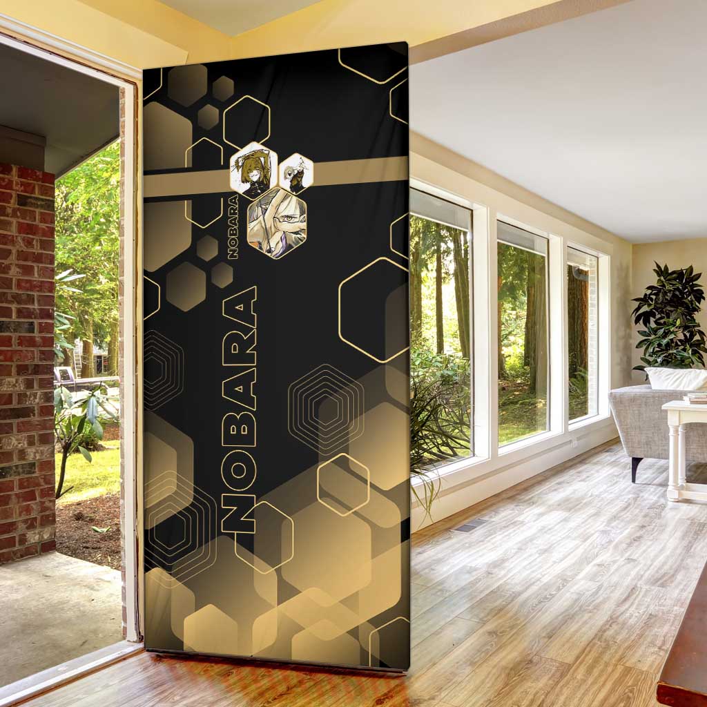 Nobara Kugisaki Jujutsu Kaisen Gold Hexagon Design Door Cover with Confident Expressions and Manga Style Art - The Mazicc