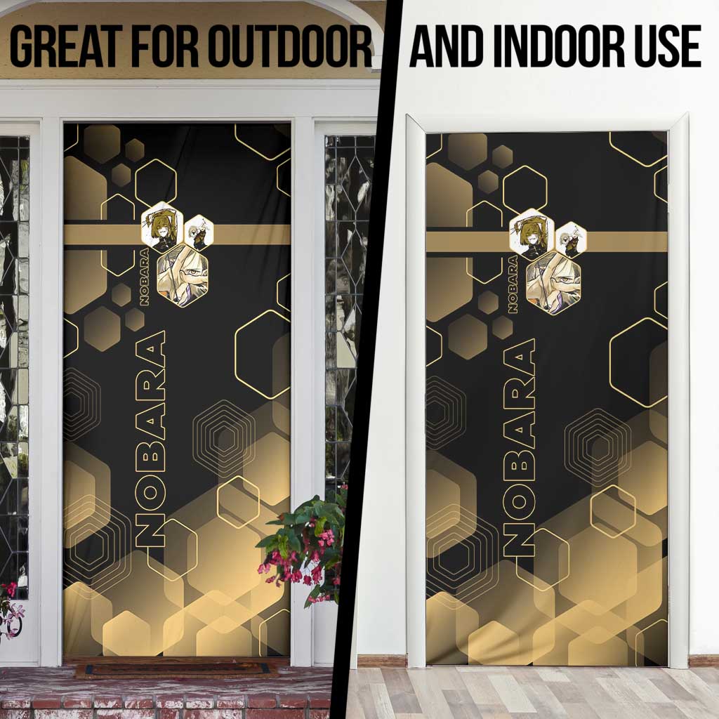 Nobara Kugisaki Jujutsu Kaisen Gold Hexagon Design Door Cover with Confident Expressions and Manga Style Art - The Mazicc