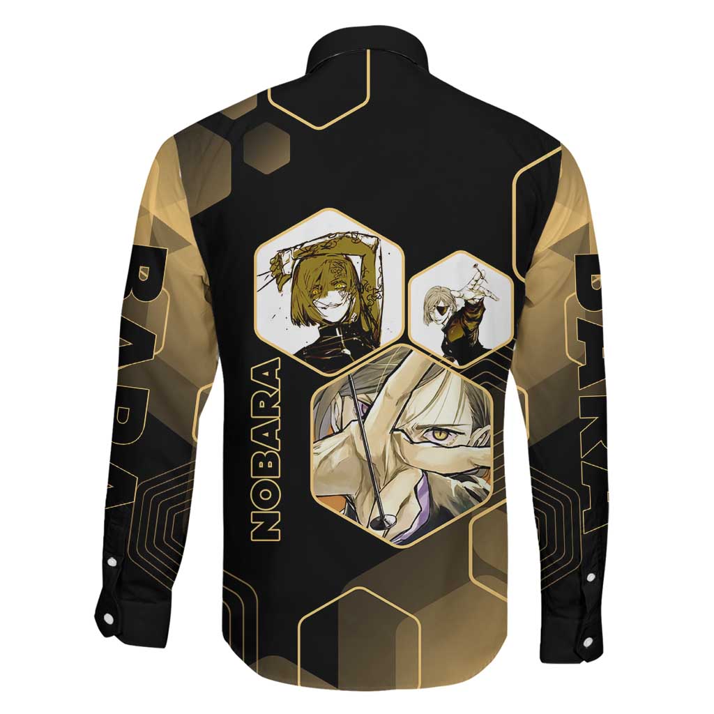 Nobara Kugisaki Jujutsu Kaisen Gold Hexagon Design Family Matching Short Sleeve Bodycon Dress and Hawaiian Shirt with Confident Expressions and Manga Style Art