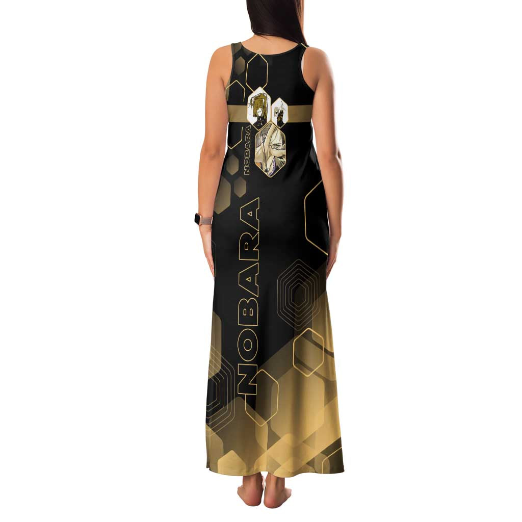 Nobara Kugisaki Jujutsu Kaisen Gold Hexagon Design Family Matching Tank Maxi Dress and Hawaiian Shirt with Confident Expressions and Manga Style Art