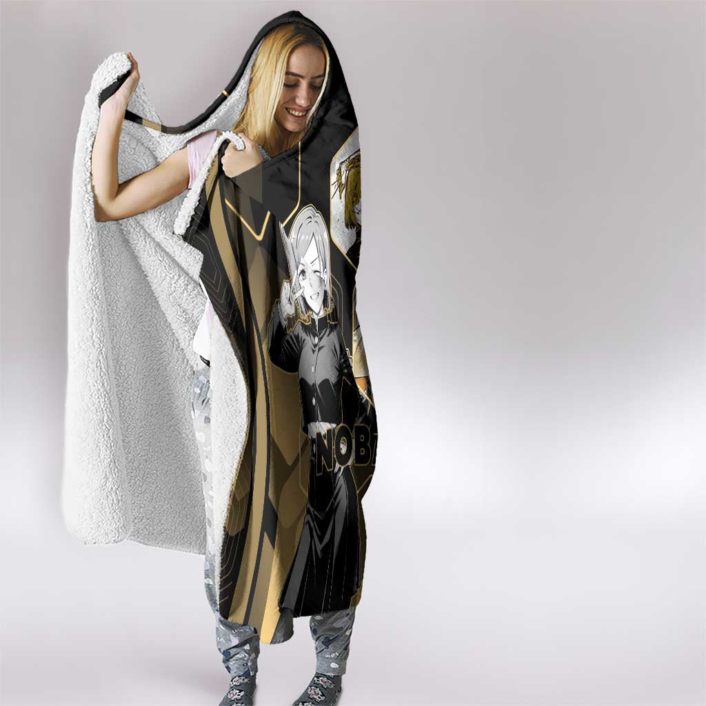 Nobara Kugisaki Jujutsu Kaisen Gold Hexagon Design Hooded Blanket with Confident Expressions and Manga Style Art - The Mazicc