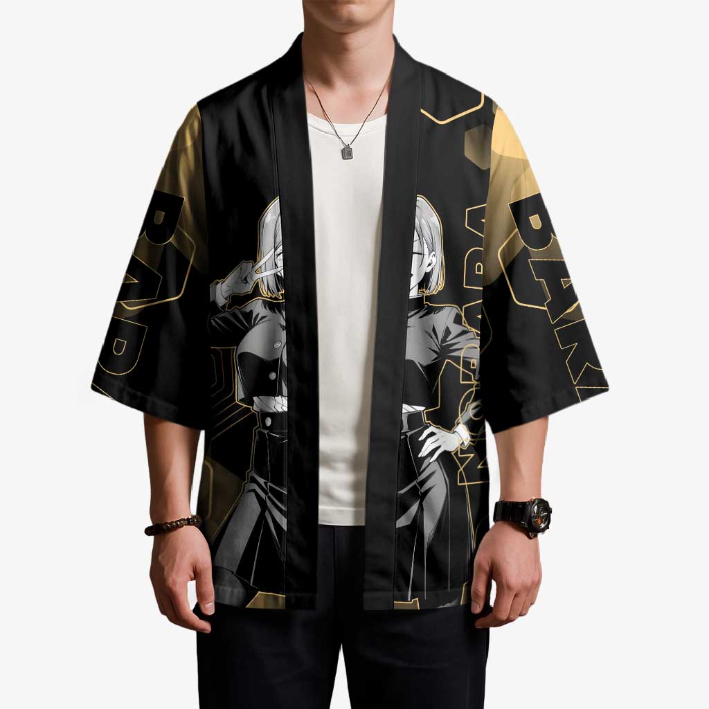 Nobara Kugisaki Jujutsu Kaisen Gold Hexagon Design Kimono with Confident Expressions and Manga Style Art - The Mazicc