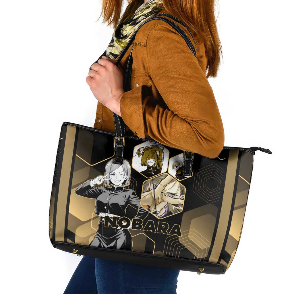 Nobara Kugisaki Jujutsu Kaisen Gold Hexagon Design Leather Tote Bag with Confident Expressions and Manga Style Art - The Mazicc
