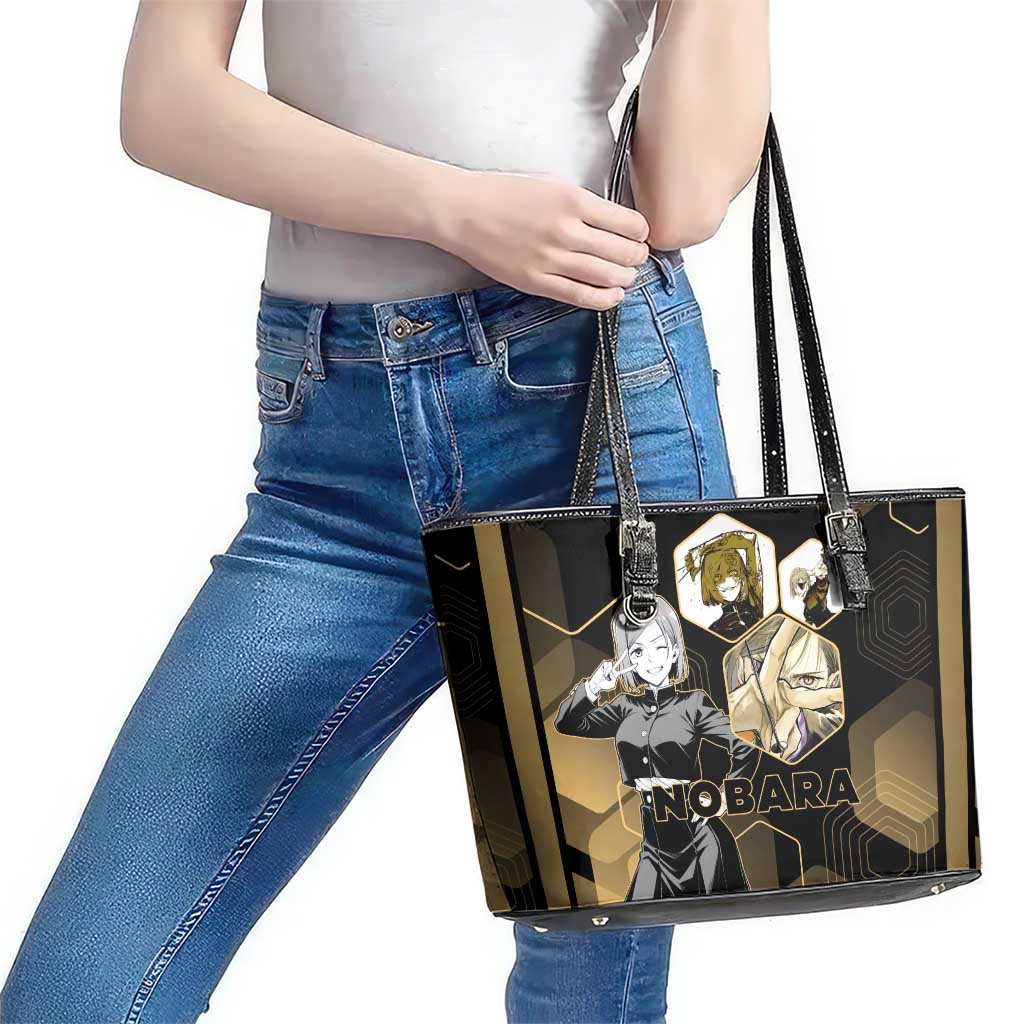 Nobara Kugisaki Jujutsu Kaisen Gold Hexagon Design Leather Tote Bag with Confident Expressions and Manga Style Art - The Mazicc