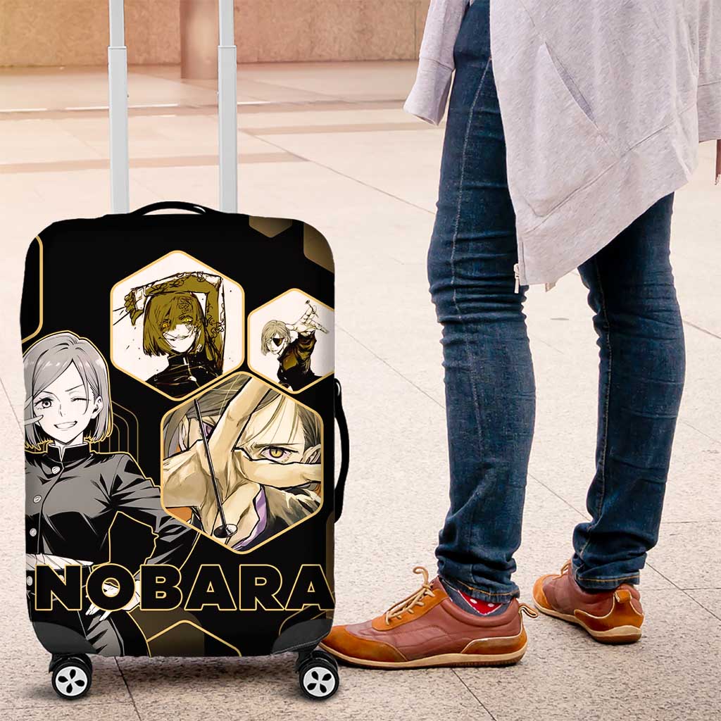 Nobara Kugisaki Jujutsu Kaisen Gold Hexagon Design Luggage Cover with Confident Expressions and Manga Style Art - The Mazicc