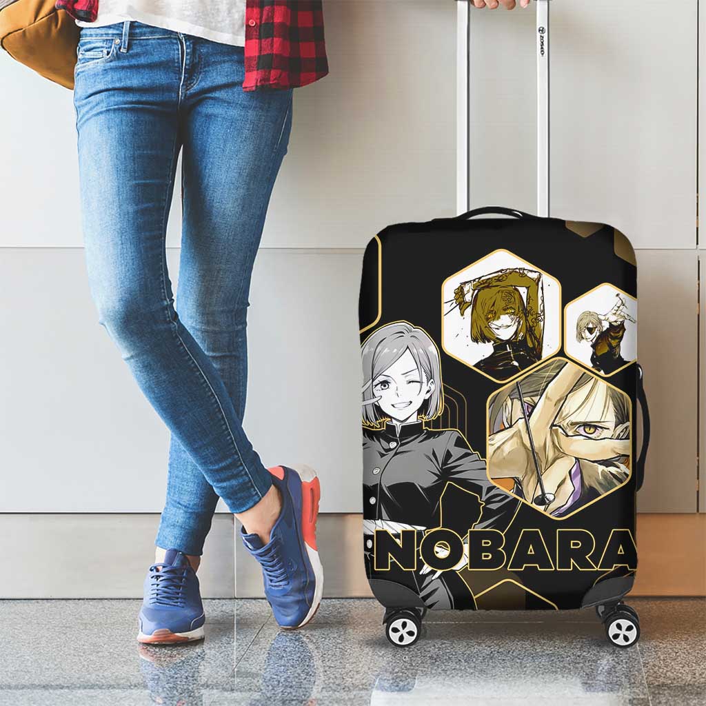 Nobara Kugisaki Jujutsu Kaisen Gold Hexagon Design Luggage Cover with Confident Expressions and Manga Style Art - The Mazicc