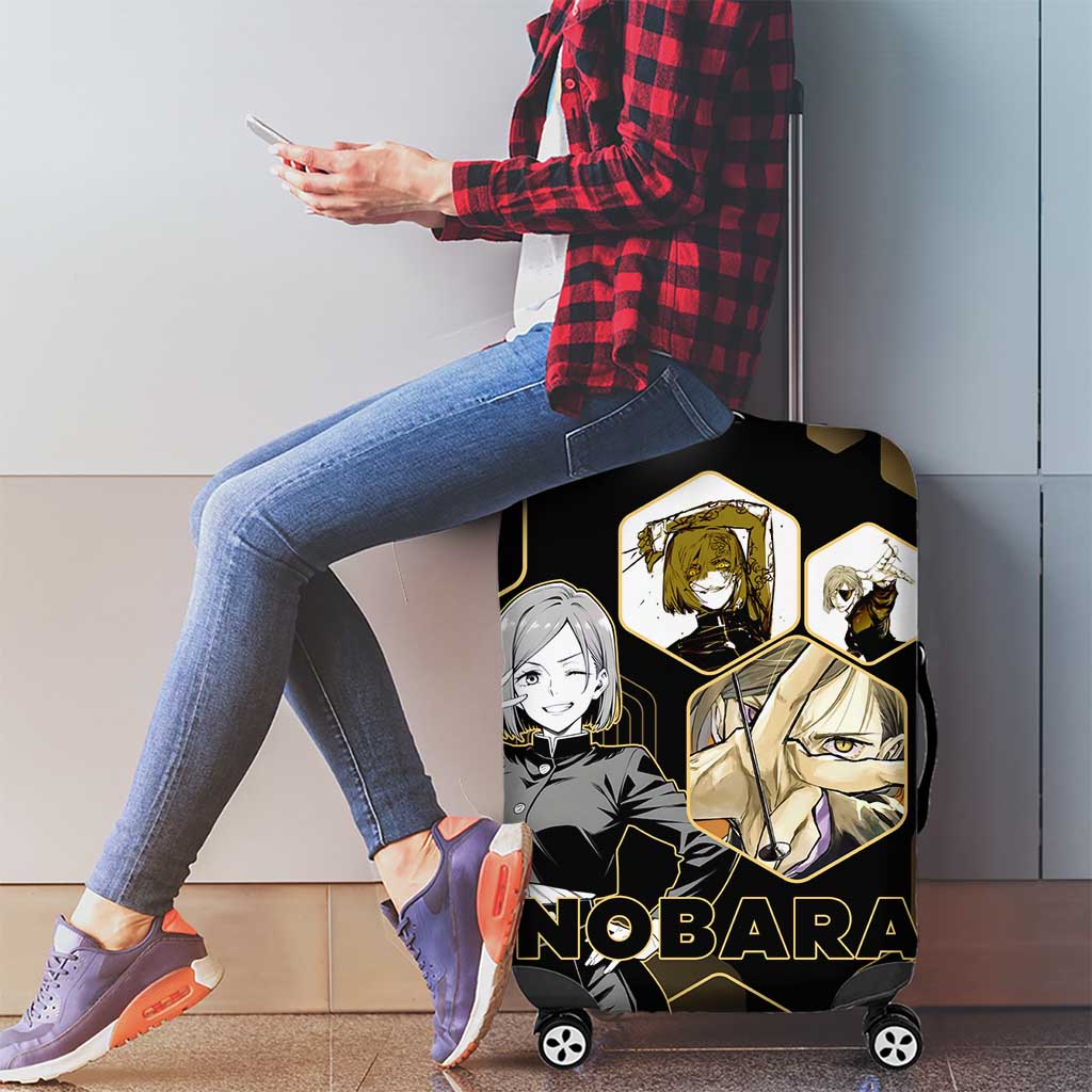 Nobara Kugisaki Jujutsu Kaisen Gold Hexagon Design Luggage Cover with Confident Expressions and Manga Style Art - The Mazicc