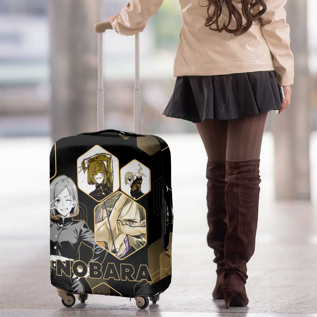 Nobara Kugisaki Jujutsu Kaisen Gold Hexagon Design Luggage Cover with Confident Expressions and Manga Style Art - The Mazicc