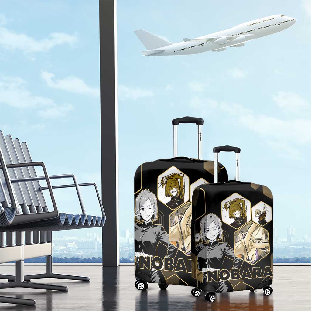 Nobara Kugisaki Jujutsu Kaisen Gold Hexagon Design Luggage Cover with Confident Expressions and Manga Style Art - The Mazicc
