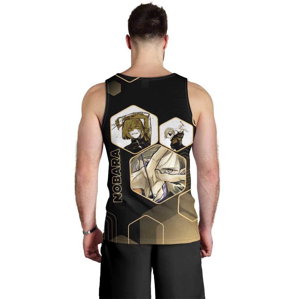 Nobara Kugisaki Jujutsu Kaisen Gold Hexagon Design Men Tank Top with Confident Expressions and Manga Style Art - The Mazicc
