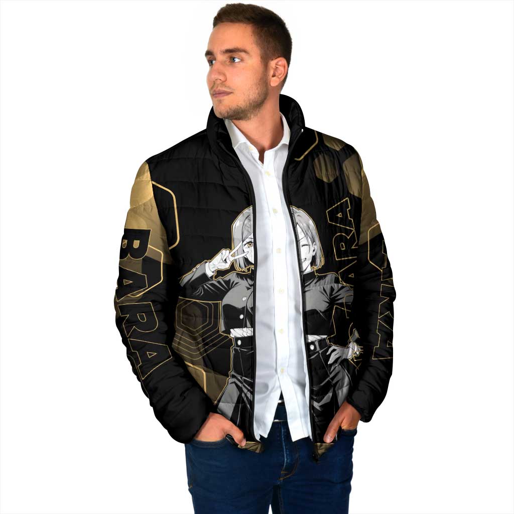Nobara Kugisaki Jujutsu Kaisen Gold Hexagon Design Padded Jacket with Confident Expressions and Manga Style Art - The Mazicc