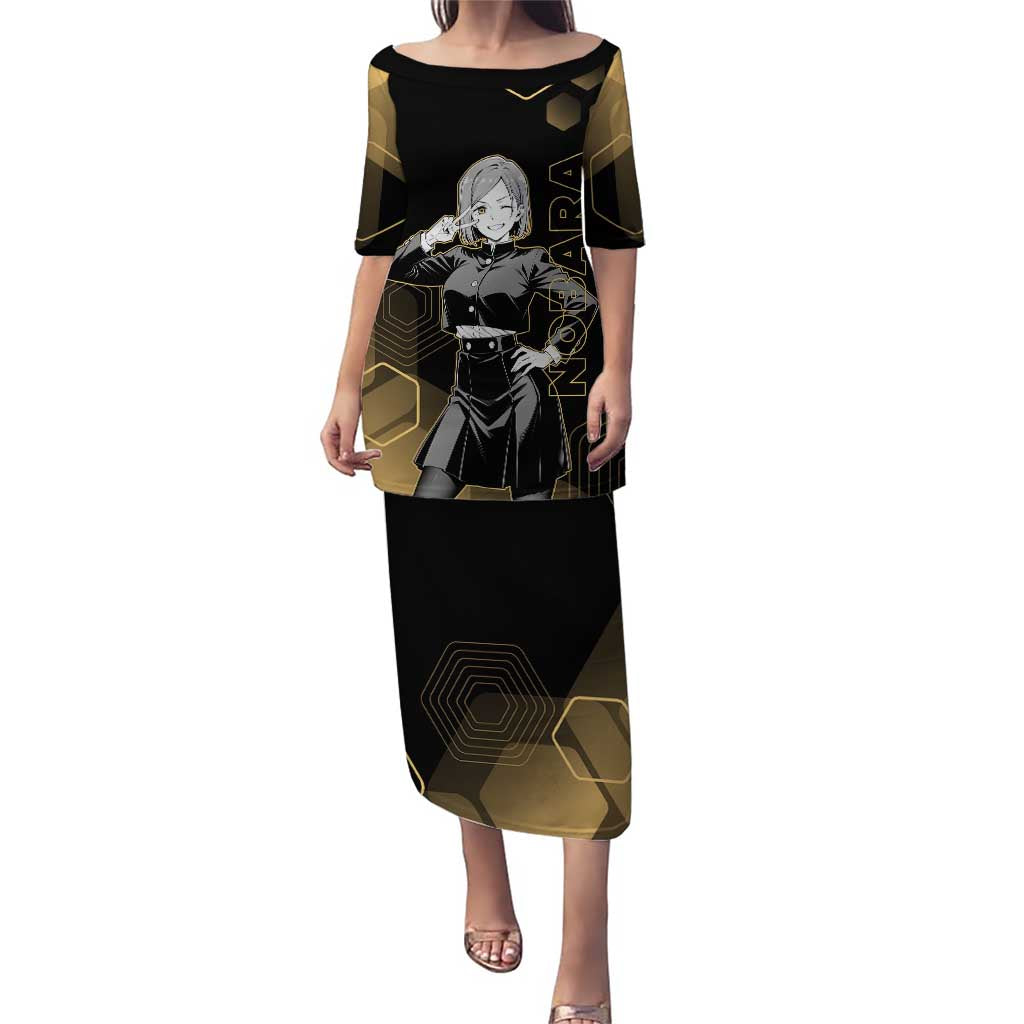 Nobara Kugisaki Jujutsu Kaisen Gold Hexagon Design Puletasi with Confident Expressions and Manga Style Art - The Mazicc