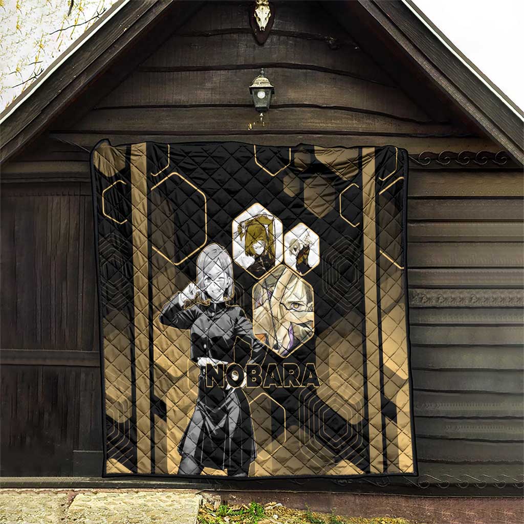 Nobara Kugisaki Jujutsu Kaisen Gold Hexagon Design Quilt with Confident Expressions and Manga Style Art - The Mazicc