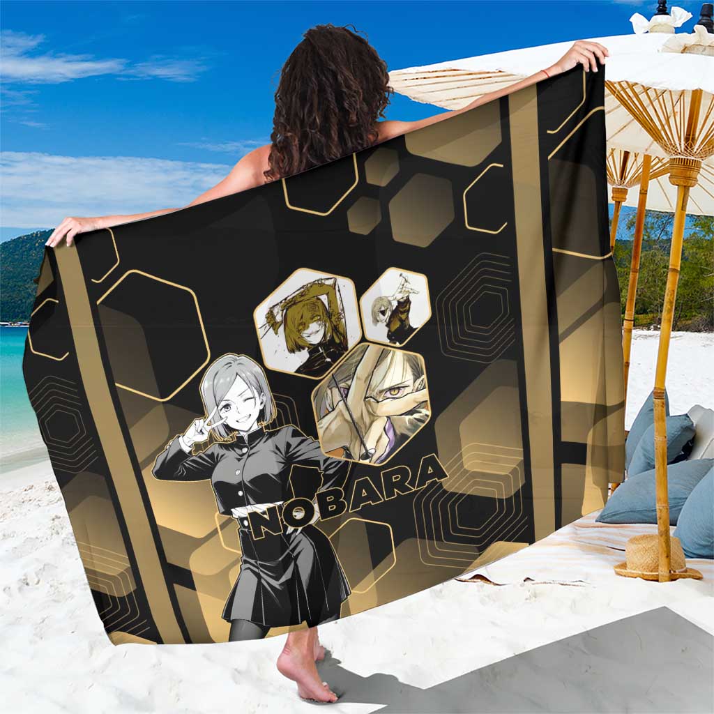 Nobara Kugisaki Jujutsu Kaisen Gold Hexagon Design Sarong with Confident Expressions and Manga Style Art - The Mazicc
