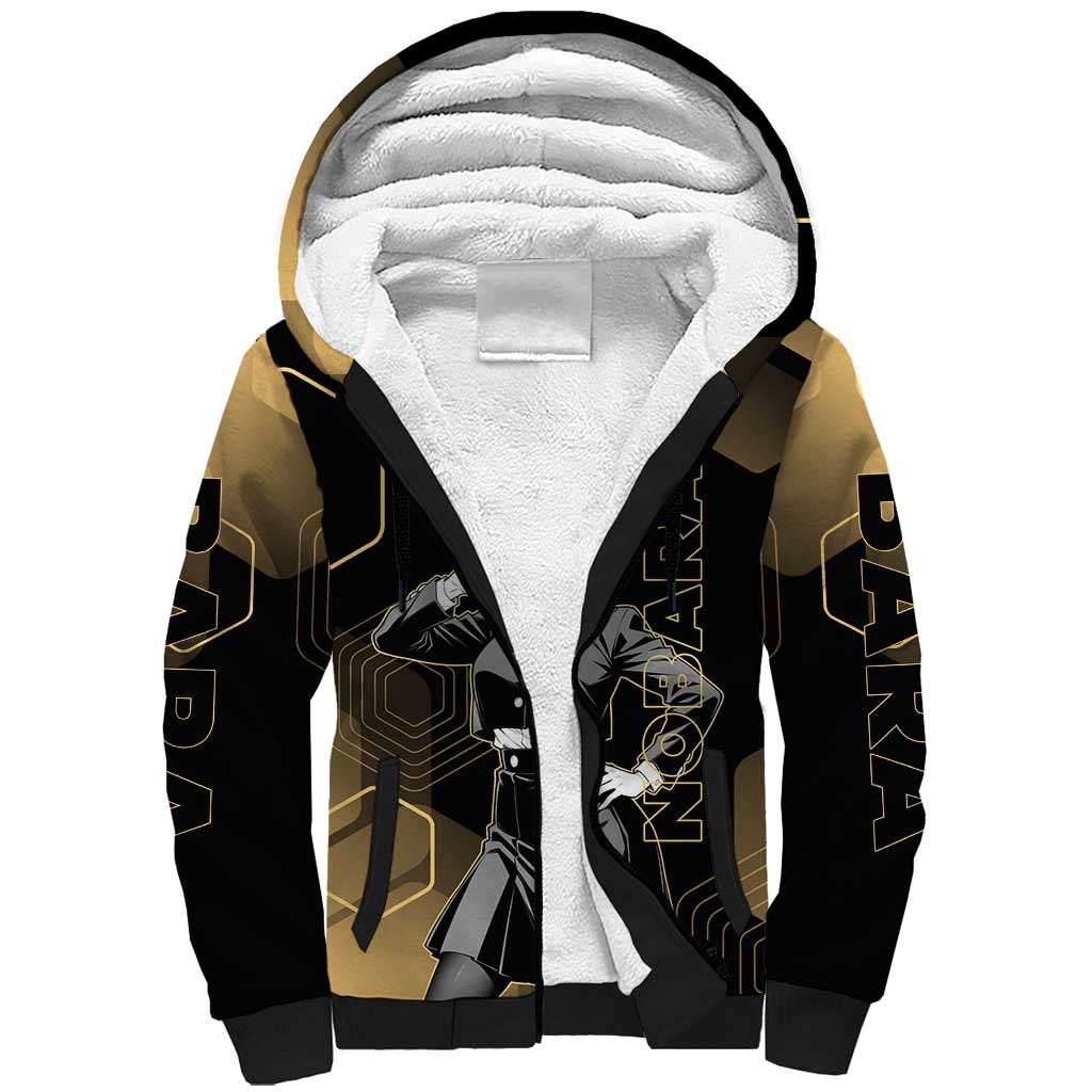 Nobara Kugisaki Jujutsu Kaisen Gold Hexagon Design Sherpa Hoodie with Confident Expressions and Manga Style Art - The Mazicc