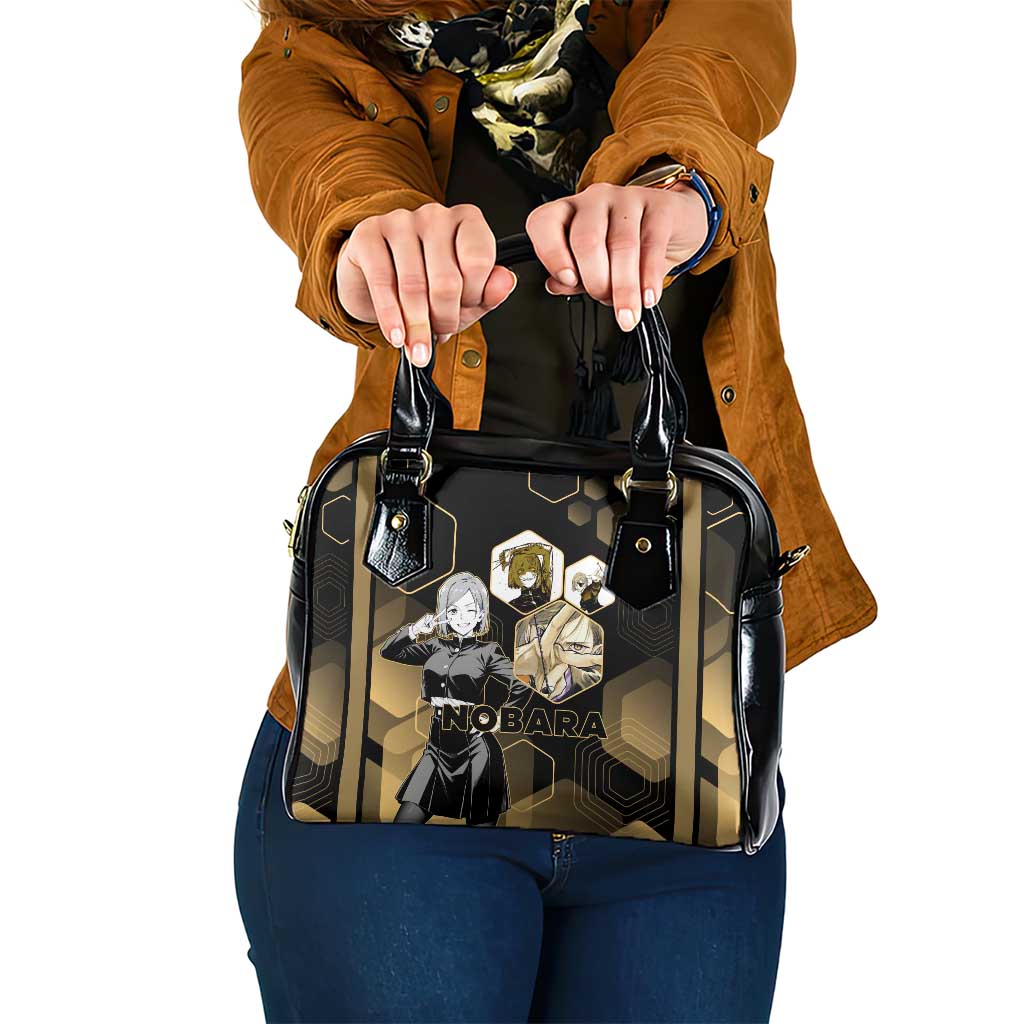 Nobara Kugisaki Jujutsu Kaisen Gold Hexagon Design Shoulder Handbag with Confident Expressions and Manga Style Art - The Mazicc
