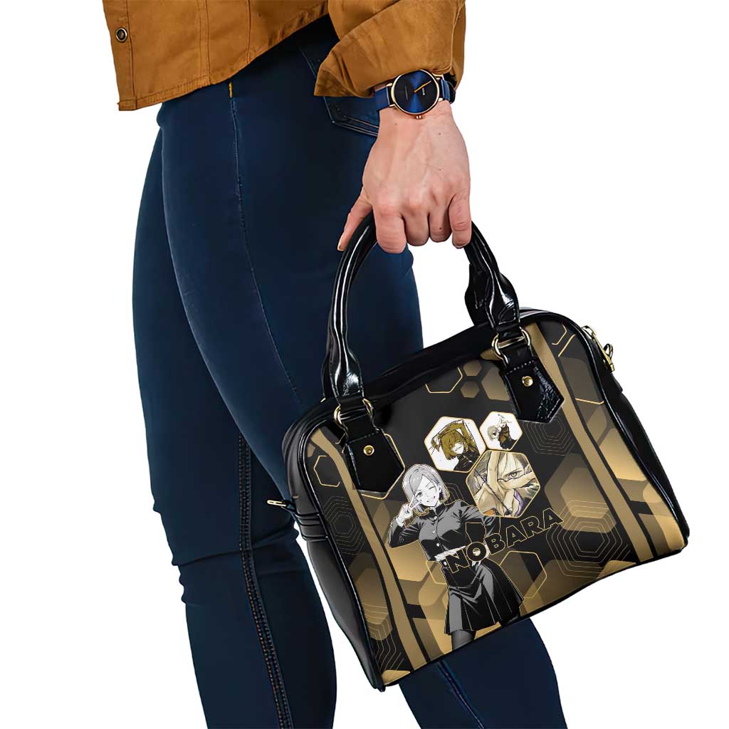 Nobara Kugisaki Jujutsu Kaisen Gold Hexagon Design Shoulder Handbag with Confident Expressions and Manga Style Art - The Mazicc