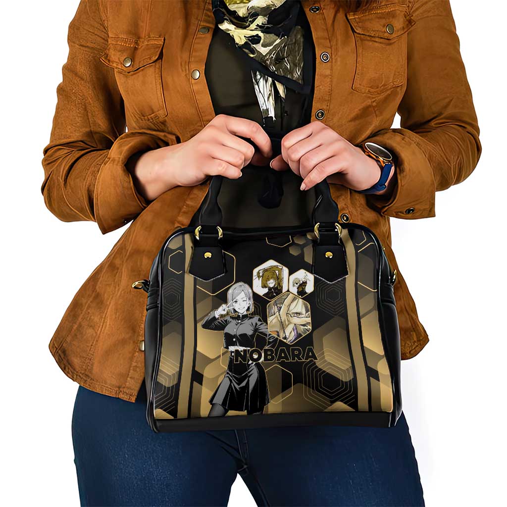Nobara Kugisaki Jujutsu Kaisen Gold Hexagon Design Shoulder Handbag with Confident Expressions and Manga Style Art - The Mazicc