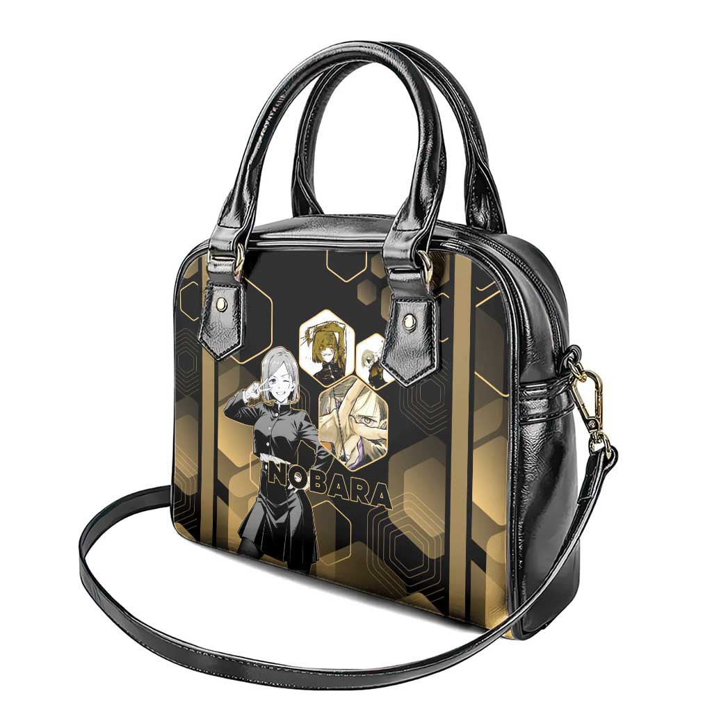 Nobara Kugisaki Jujutsu Kaisen Gold Hexagon Design Shoulder Handbag with Confident Expressions and Manga Style Art - The Mazicc