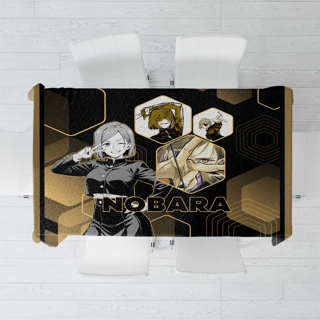Nobara Kugisaki Jujutsu Kaisen Gold Hexagon Design Tablecloth with Confident Expressions and Manga Style Art - The Mazicc
