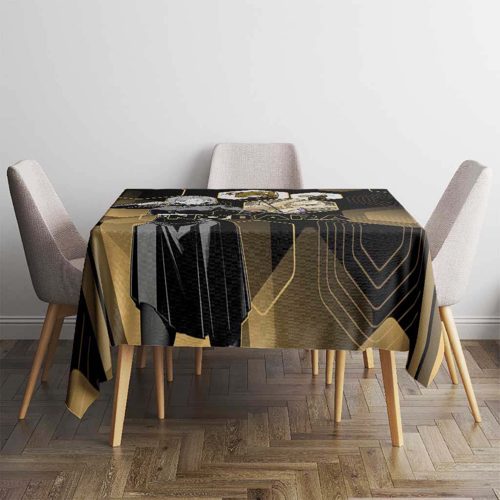 Nobara Kugisaki Jujutsu Kaisen Gold Hexagon Design Tablecloth with Confident Expressions and Manga Style Art - The Mazicc