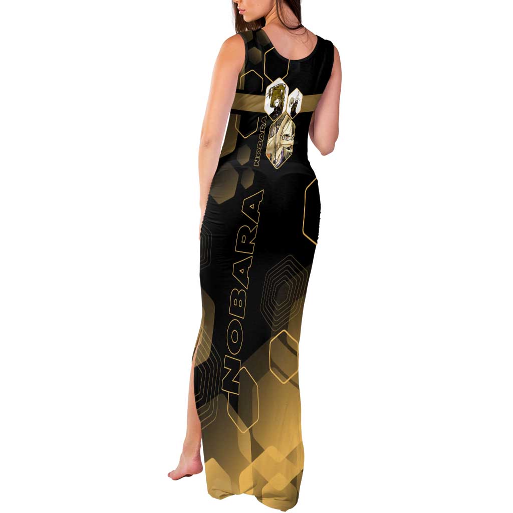 Nobara Kugisaki Jujutsu Kaisen Gold Hexagon Design Tank Maxi Dress with Confident Expressions and Manga Style Art - The Mazicc