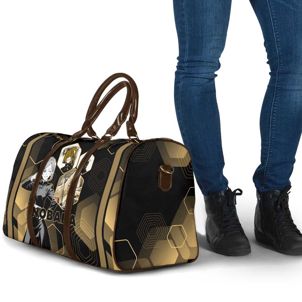 Nobara Kugisaki Jujutsu Kaisen Gold Hexagon Design Travel Bag with Confident Expressions and Manga Style Art - The Mazicc
