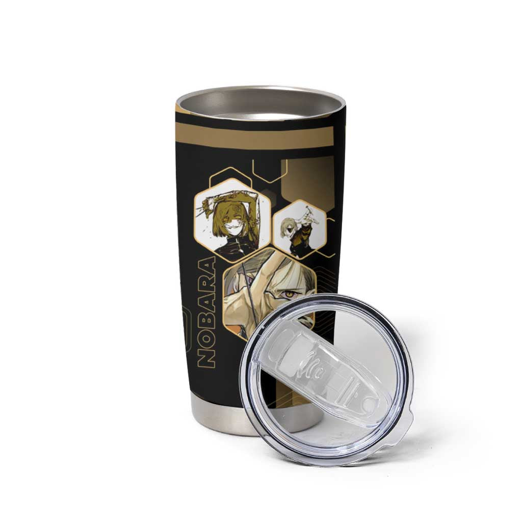 Nobara Kugisaki Jujutsu Kaisen Gold Hexagon Design Tumbler Cup with Confident Expressions and Manga Style Art - The Mazicc