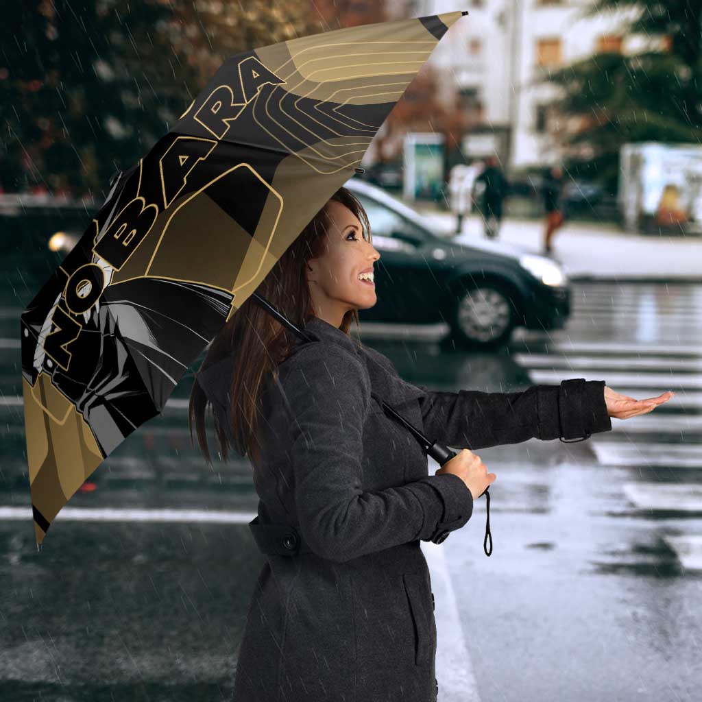 Nobara Kugisaki Jujutsu Kaisen Gold Hexagon Design Umbrella with Confident Expressions and Manga Style Art - The Mazicc
