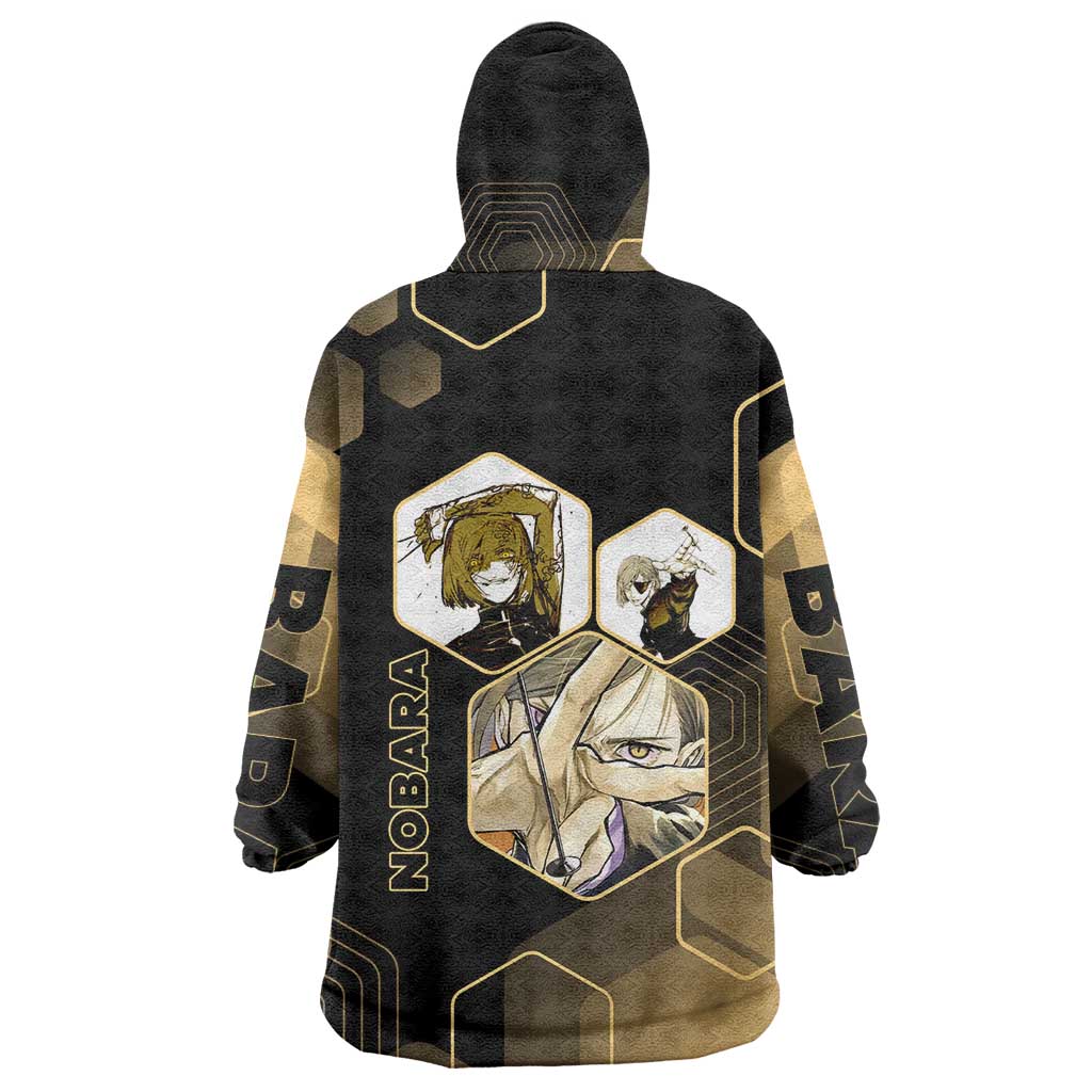 Nobara Kugisaki Jujutsu Kaisen Gold Hexagon Design Wearable Blanket Hoodie with Confident Expressions and Manga Style Art - The Mazicc