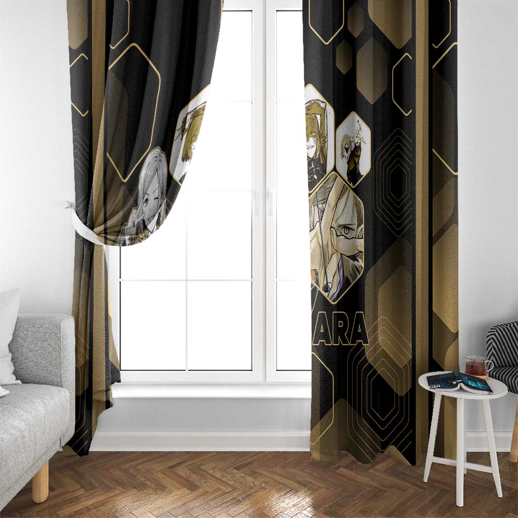 Nobara Kugisaki Jujutsu Kaisen Gold Hexagon Design Window Curtain with Confident Expressions and Manga Style Art - The Mazicc
