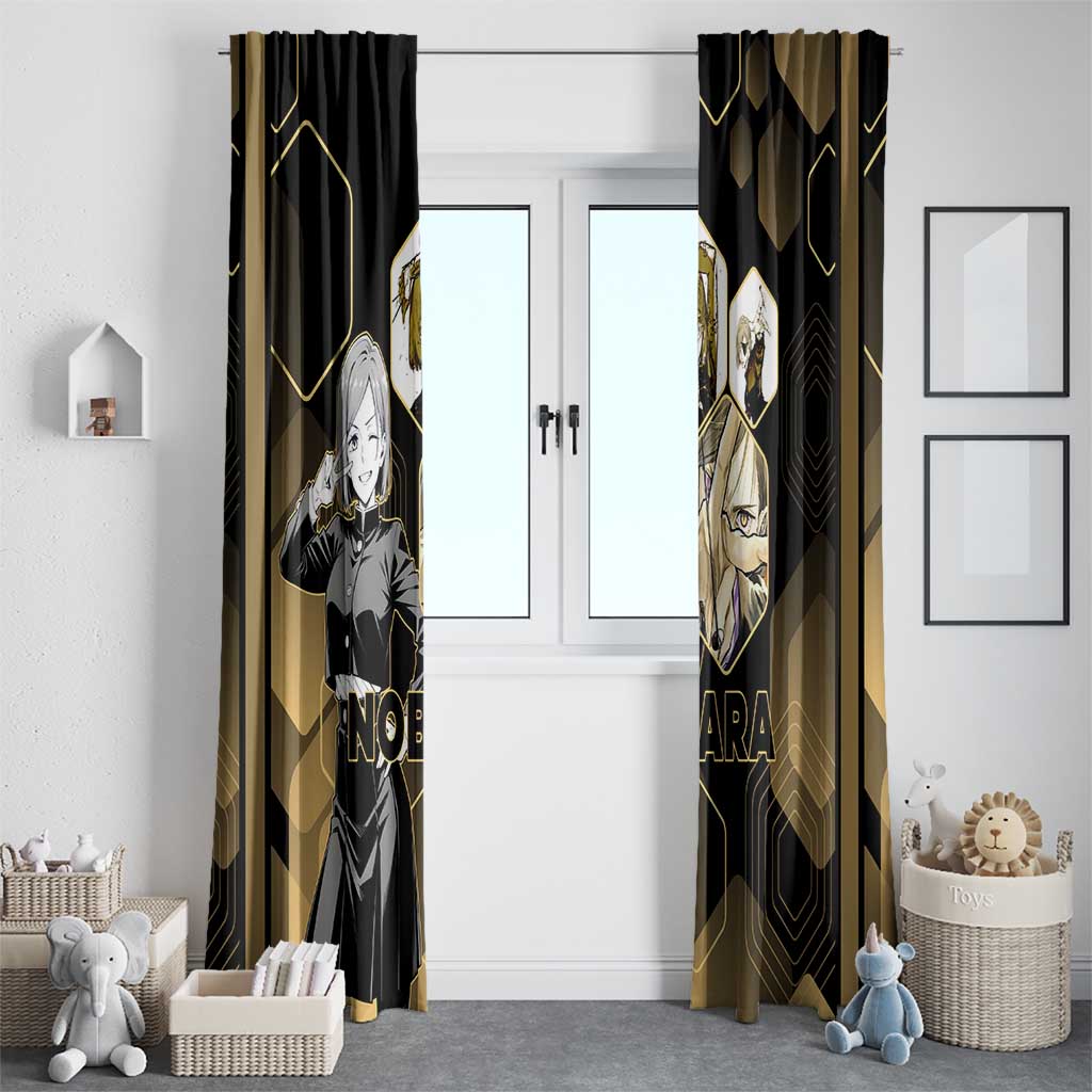 Nobara Kugisaki Jujutsu Kaisen Gold Hexagon Design Window Curtain with Confident Expressions and Manga Style Art - The Mazicc