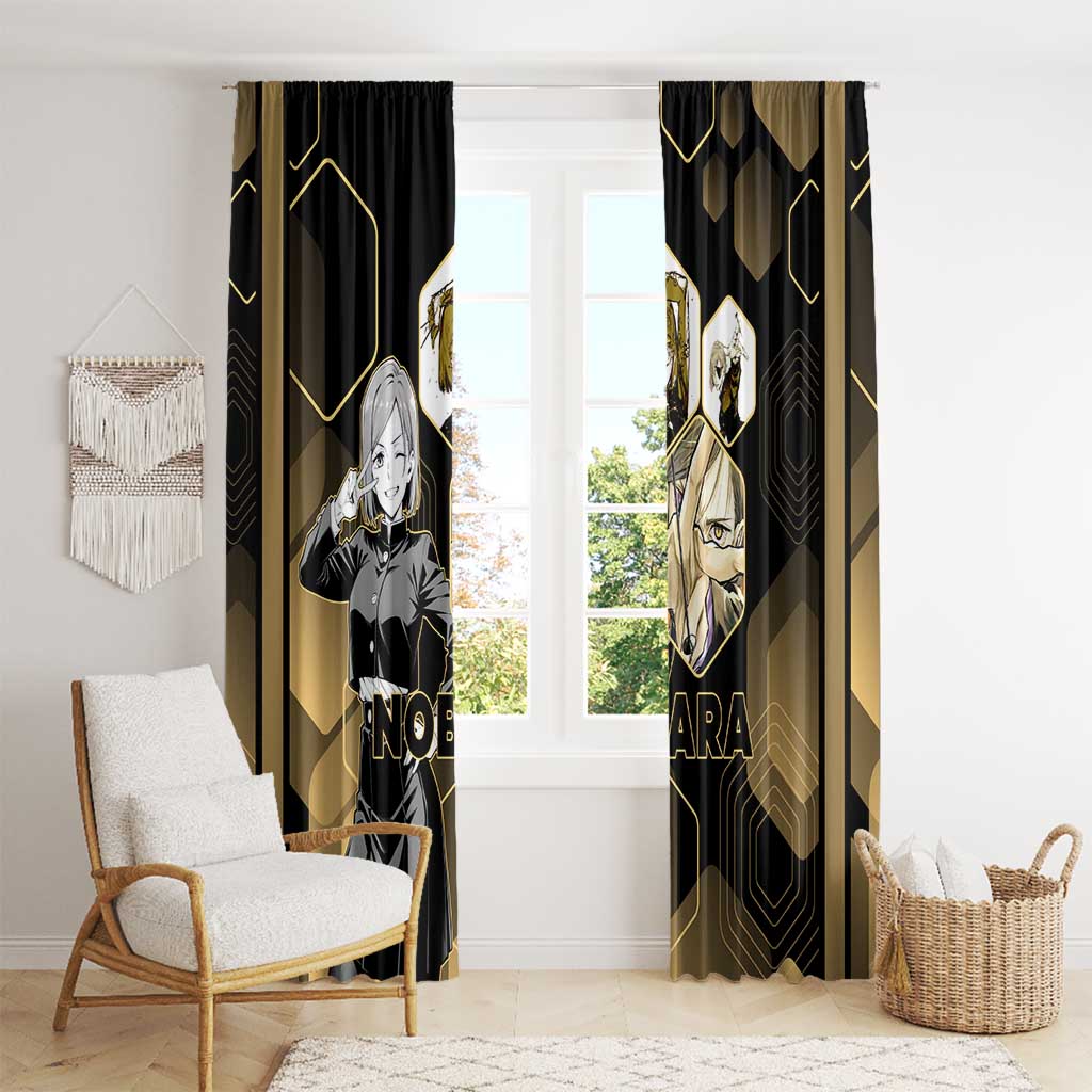Nobara Kugisaki Jujutsu Kaisen Gold Hexagon Design Window Curtain with Confident Expressions and Manga Style Art - The Mazicc