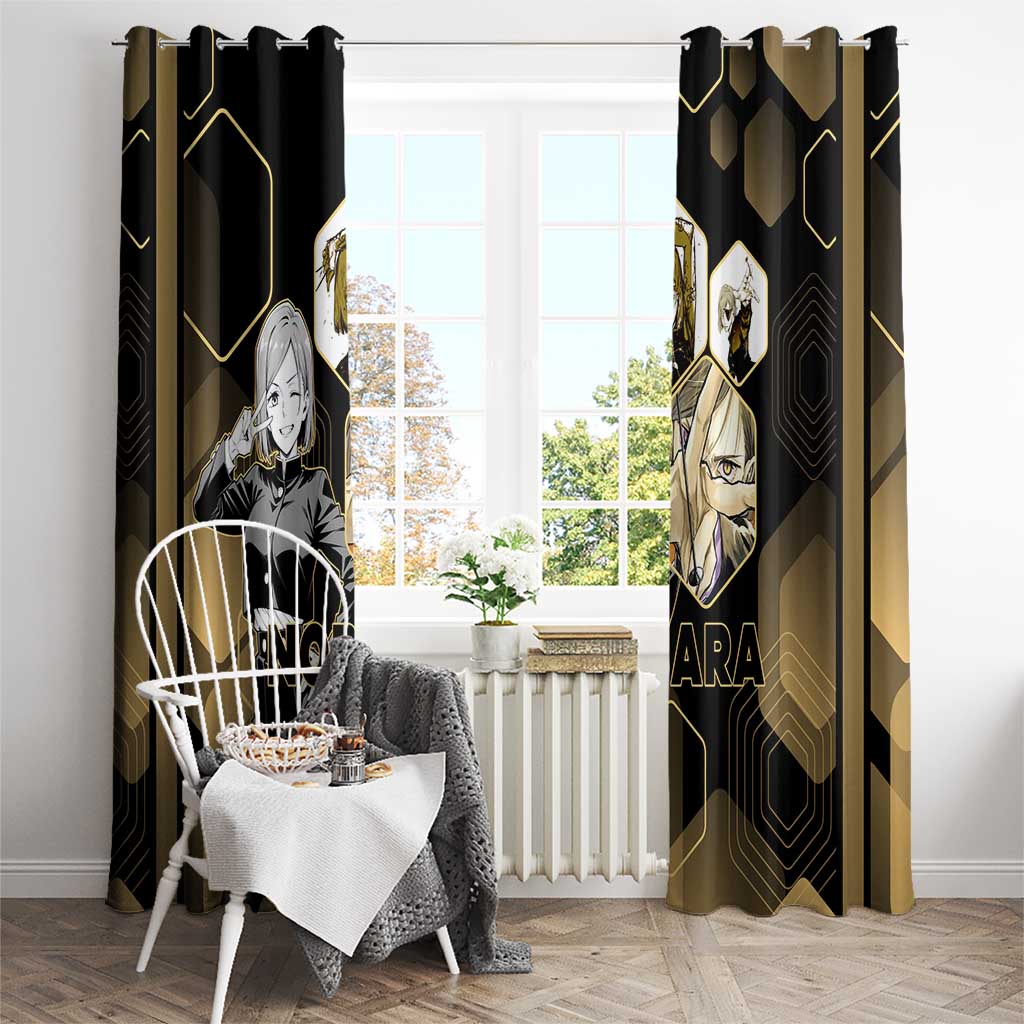 Nobara Kugisaki Jujutsu Kaisen Gold Hexagon Design Window Curtain with Confident Expressions and Manga Style Art - The Mazicc
