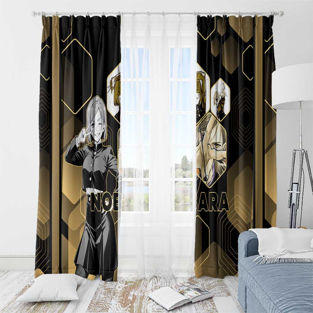 Nobara Kugisaki Jujutsu Kaisen Gold Hexagon Design Window Curtain with Confident Expressions and Manga Style Art - The Mazicc