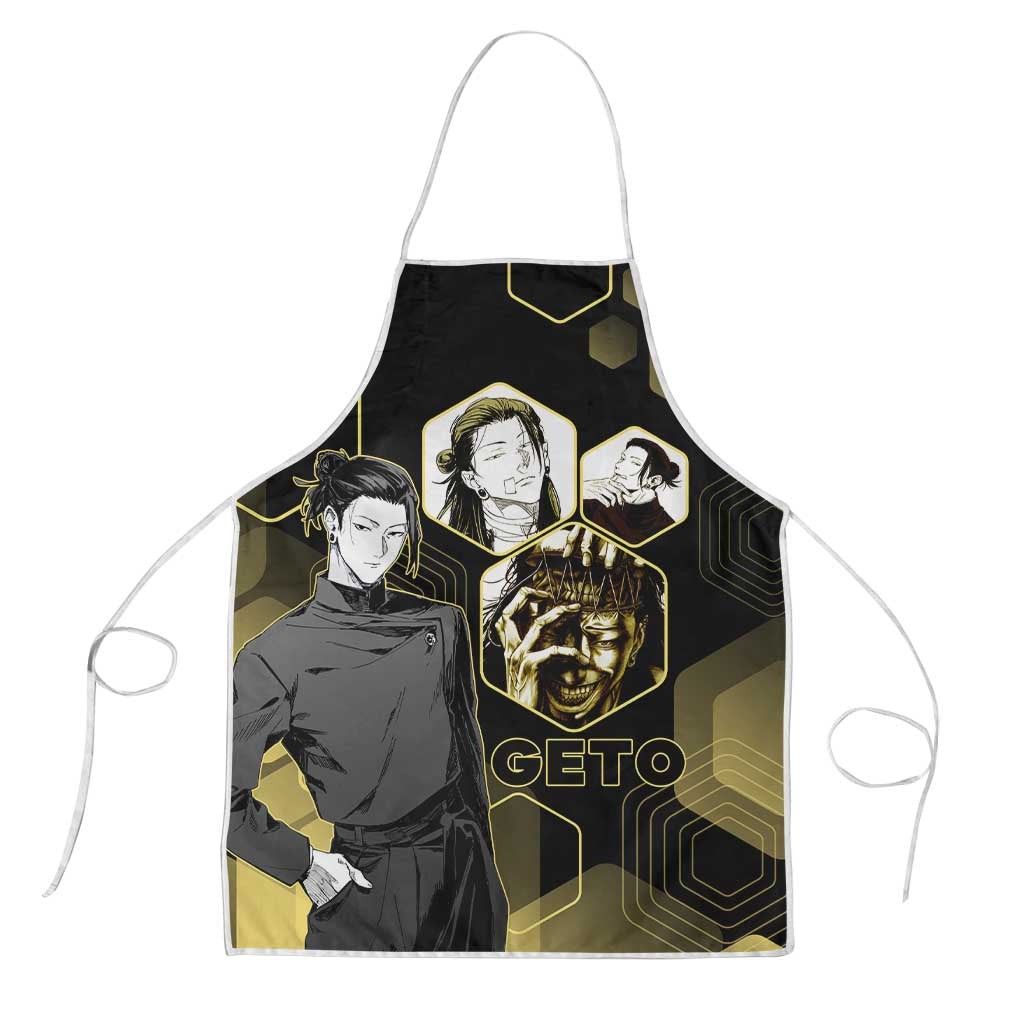 Suguru Geto Jujutsu Kaisen Gold Hexagon Design Apron with Multiple Expressions and Manga Style Art - The Mazicc