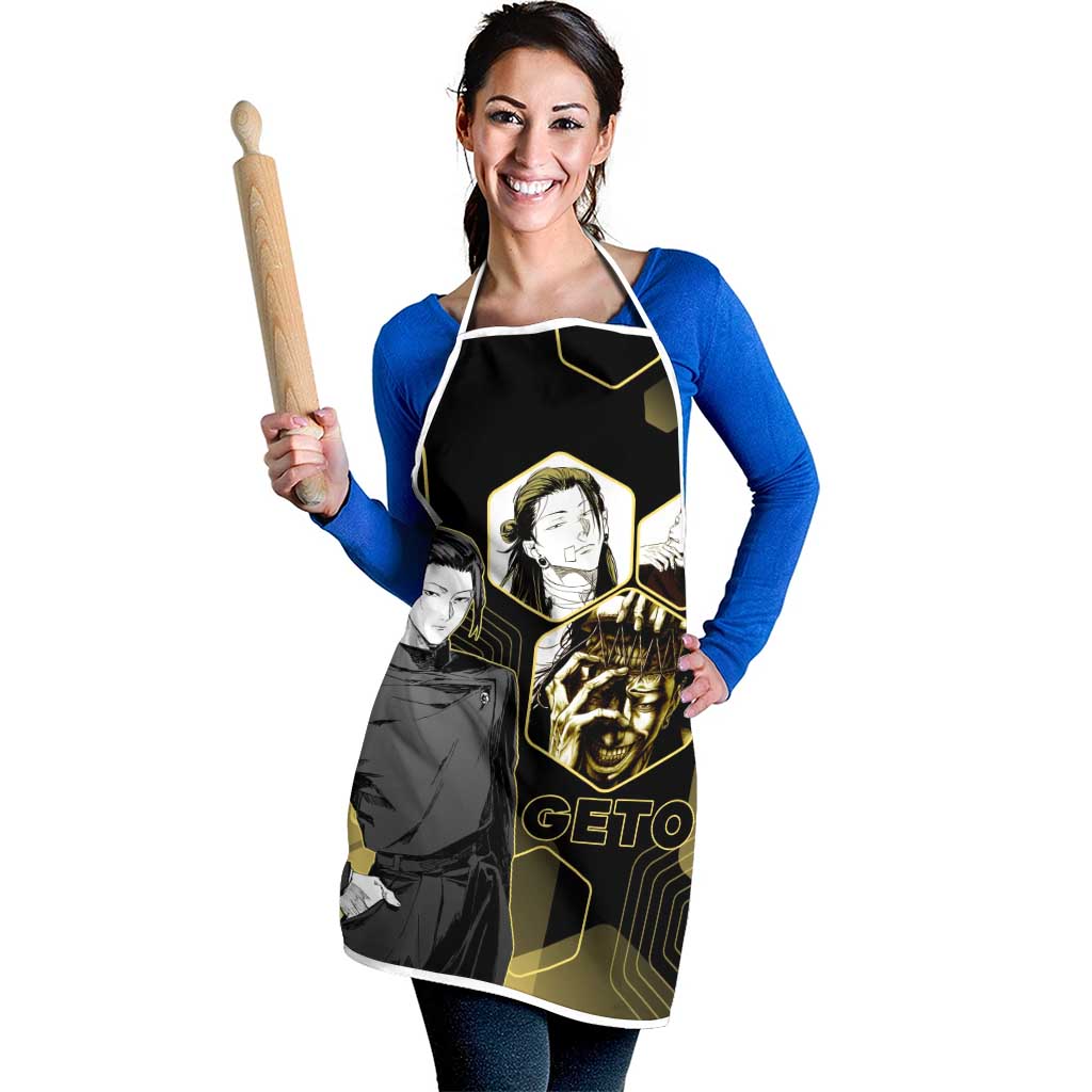 Suguru Geto Jujutsu Kaisen Gold Hexagon Design Apron with Multiple Expressions and Manga Style Art - The Mazicc