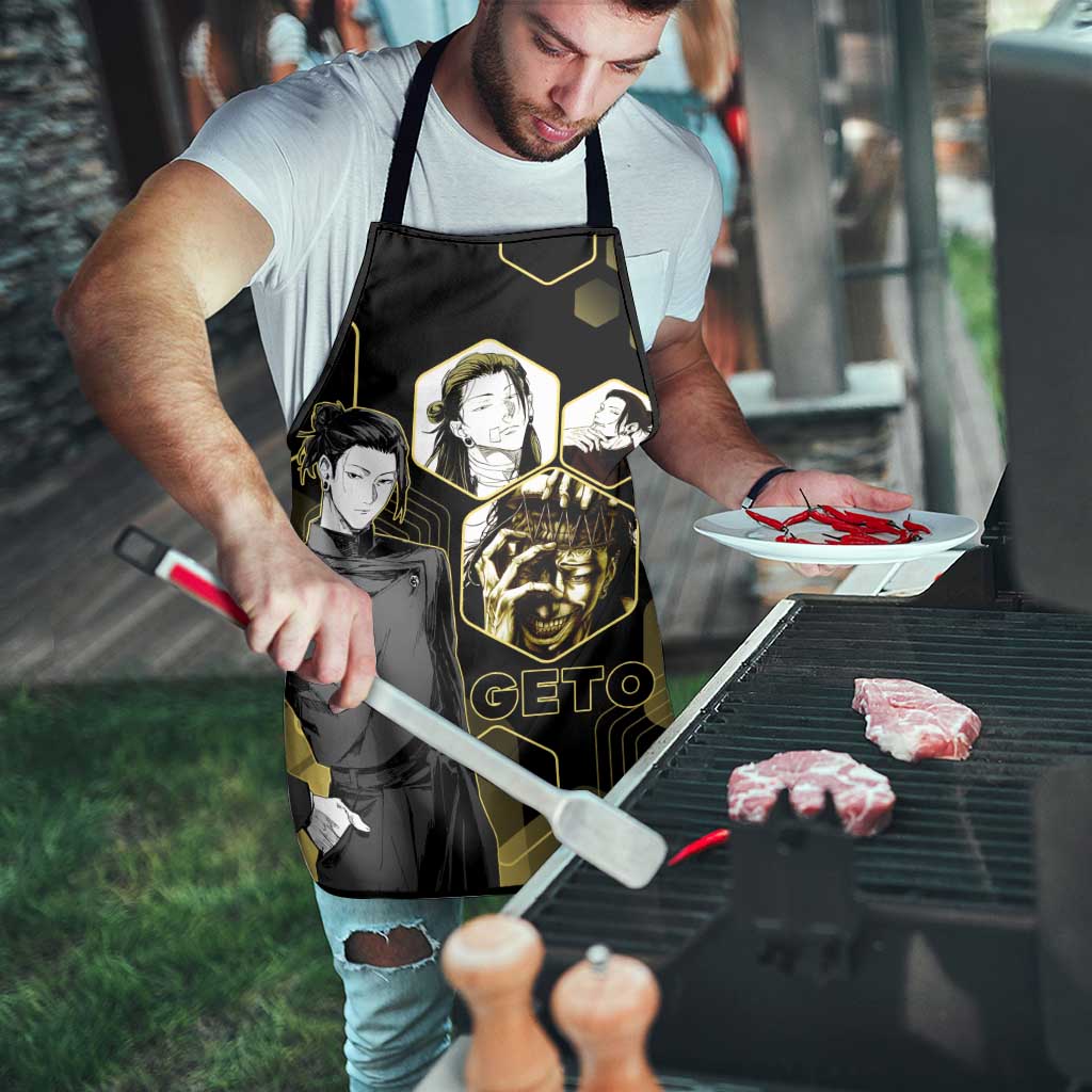 Suguru Geto Jujutsu Kaisen Gold Hexagon Design Apron with Multiple Expressions and Manga Style Art - The Mazicc
