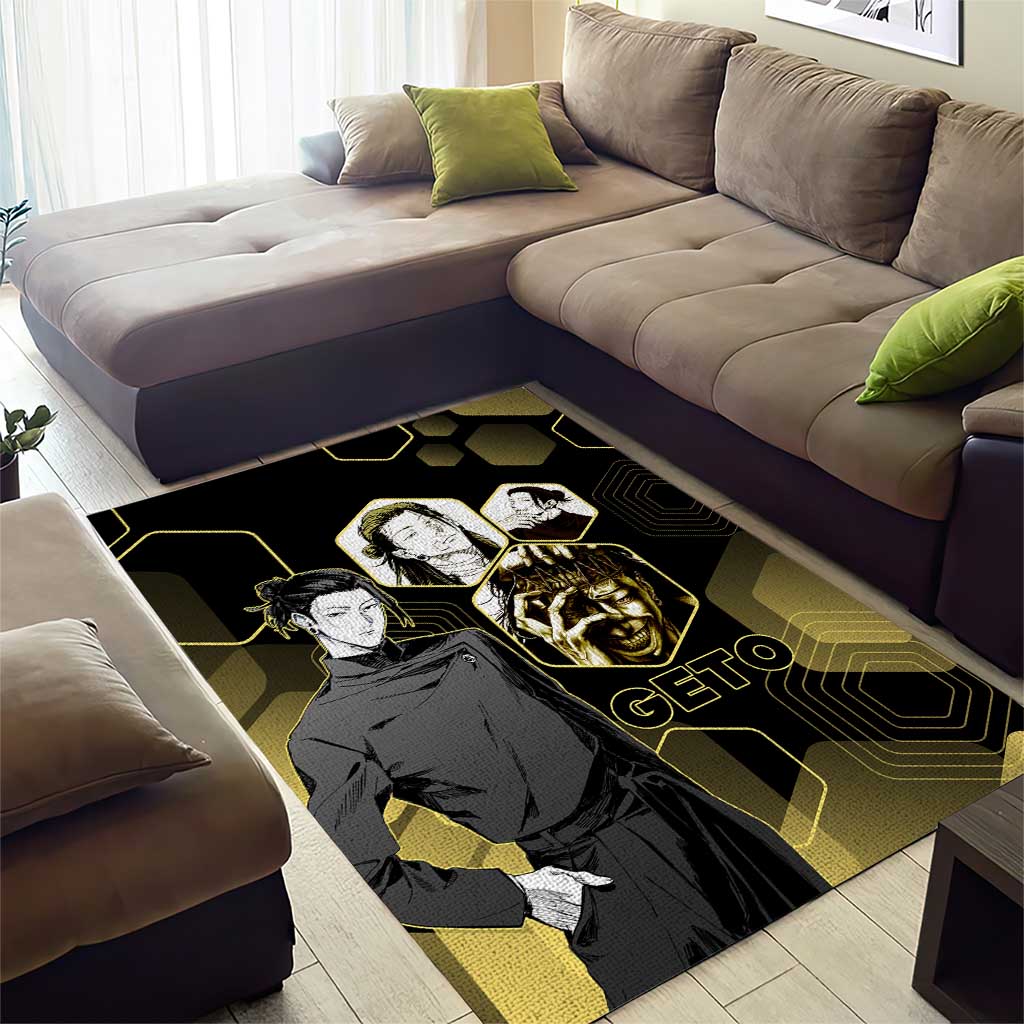 Suguru Geto Jujutsu Kaisen Gold Hexagon Design Area Rug with Multiple Expressions and Manga Style Art - The Mazicc