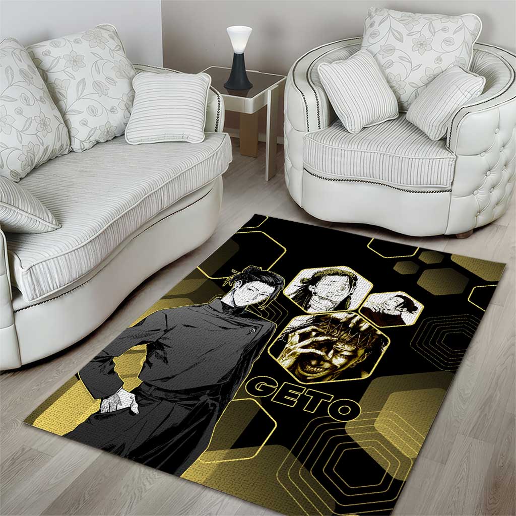 Suguru Geto Jujutsu Kaisen Gold Hexagon Design Area Rug with Multiple Expressions and Manga Style Art - The Mazicc