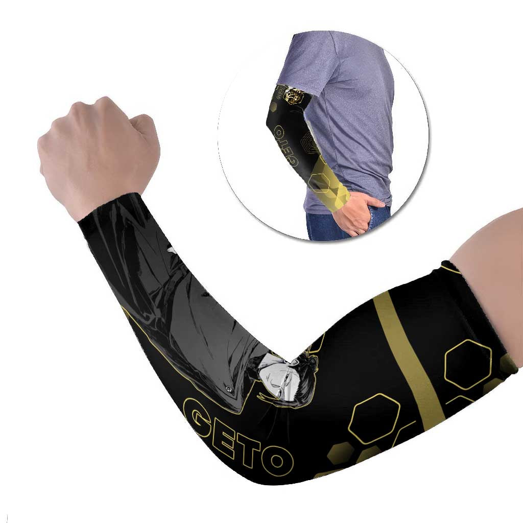 Suguru Geto Jujutsu Kaisen Gold Hexagon Design Arm Sleeves with Multiple Expressions and Manga Style Art - The Mazicc