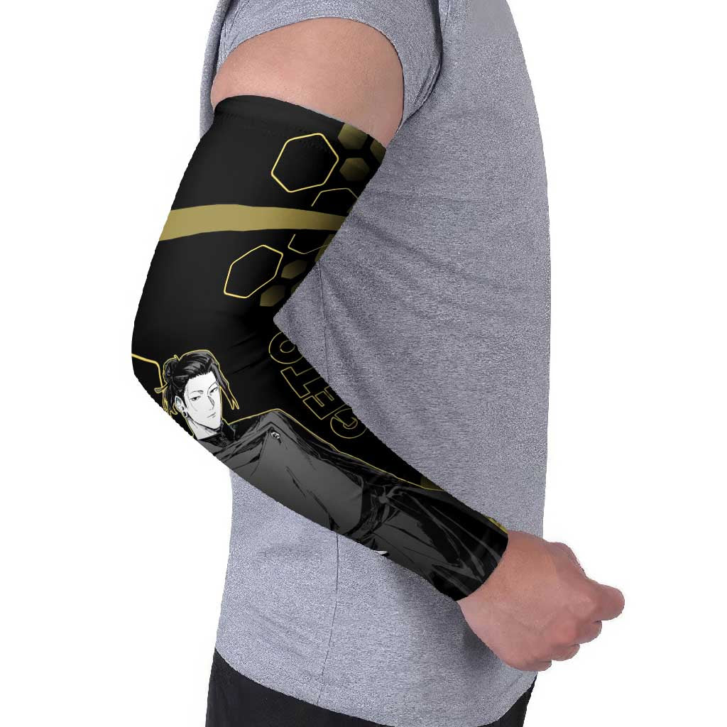 Suguru Geto Jujutsu Kaisen Gold Hexagon Design Arm Sleeves with Multiple Expressions and Manga Style Art - The Mazicc